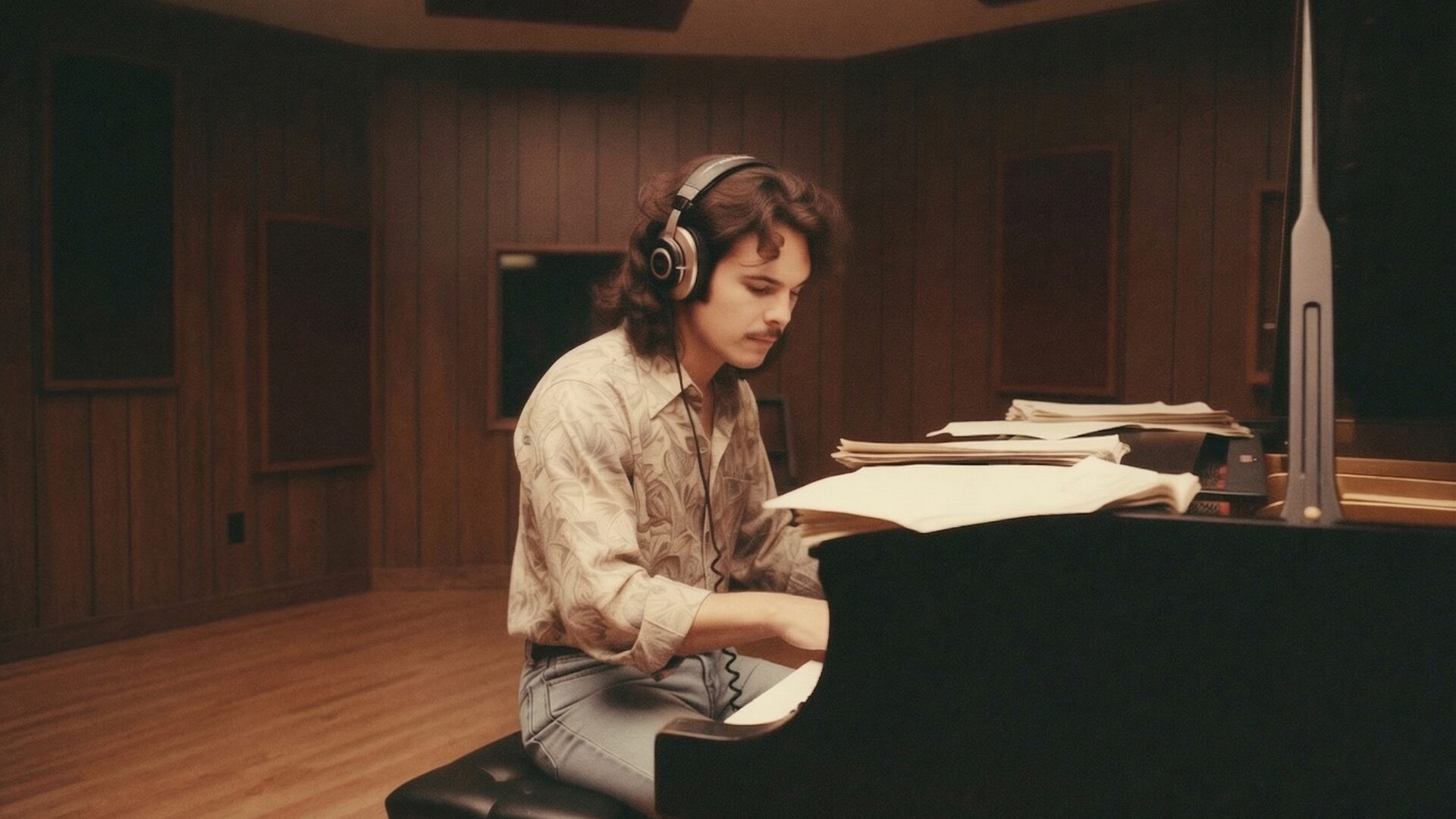 Brian creating score sheets for the Arthur Soundtrack, A&R Recording, Studio A2, NYC, 1981