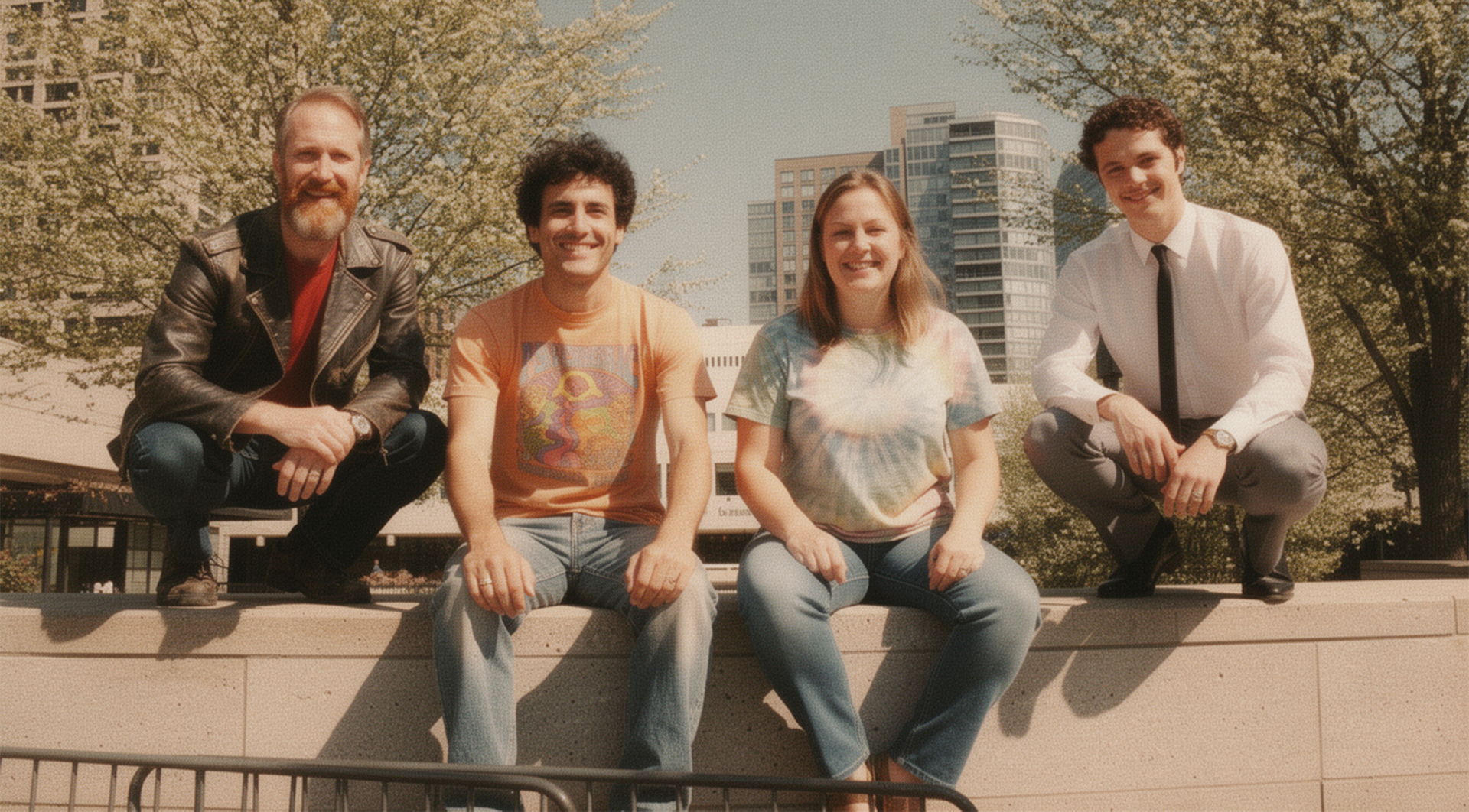 Alex, Dave, Diane, and Brian just before going to Audition, Juilliard Lincoln Center Campus, NYC 1980